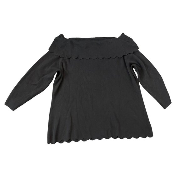 Cable & Gauge Black Off Shoulder Scalloped Hem Long Sleeve Knit Sweater Top Sz L - Picture 2 of 11